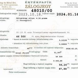 Z-48010 sz. zálogjegy