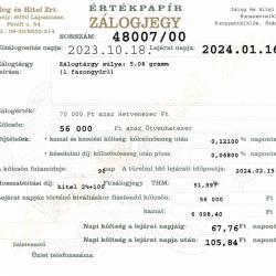 Z-48007 sz. zálogjegy