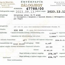 Z-47788 sz. zálogjegy