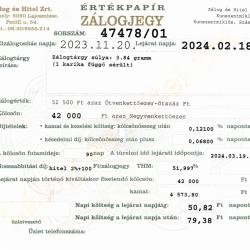 Z-47478 sz. zálogjegy