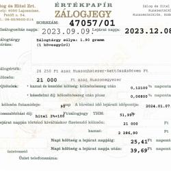 Z-47057 sz. zálogjegy