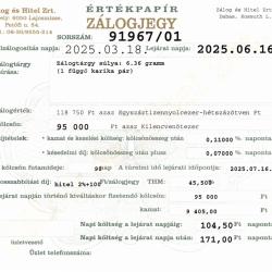 D-91967 sz. zálogjegy