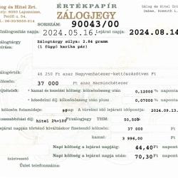 D-90043 sz. zálogjegy