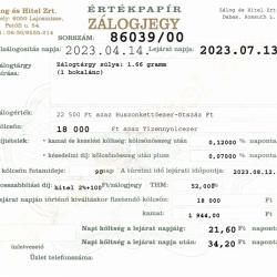 D-86039 sz. zálogjegy