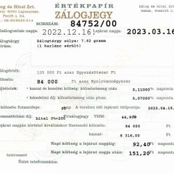 D-84752 sz. zálogjegy