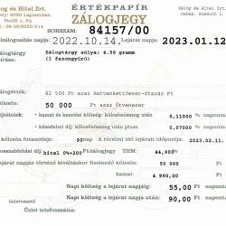 D-84157 sz. zálogjegy