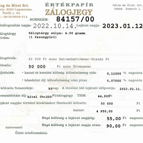 D-84157 sz. zálogjegy