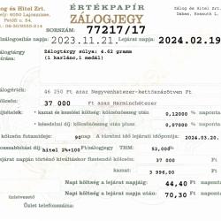 D-77217 sz. zálogjegy