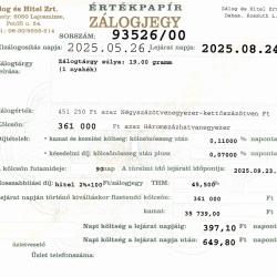 D-93526  sz. zálogjegy