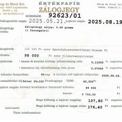 D-92623  sz. zálogjegy