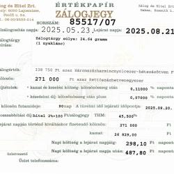 D-85517  sz. zálogjegy