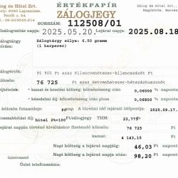 N-112508 sz. zálogjegy