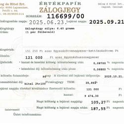C-116699 sz. zálogjegy