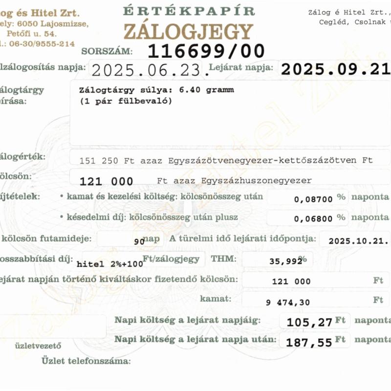 C-116699 sz. zálogjegy