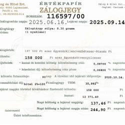 C-116597 sz. zálogjegy