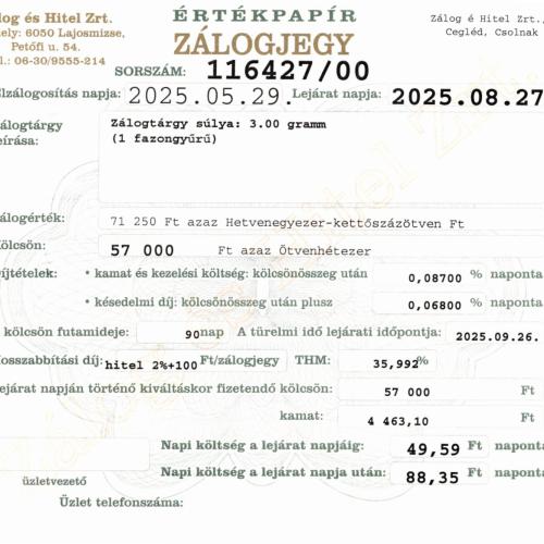 C-116427 sz. zálogjegy