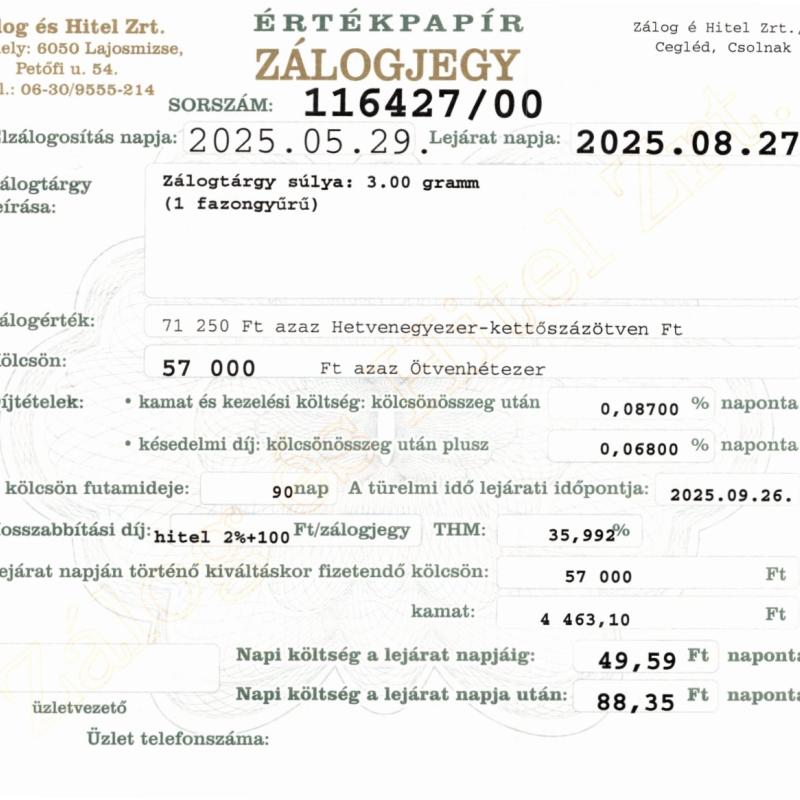 C-116427 sz. zálogjegy