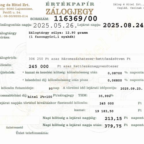 C-116369 sz. zálogjegy