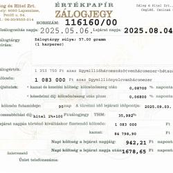 C-116160 sz. zálogjegy