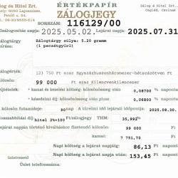 C-116129 sz. zálogjegy