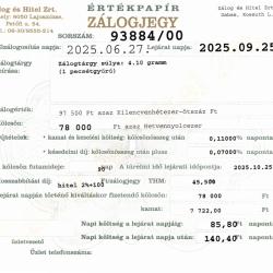 D-93884 sz. zálogjegy