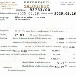 D-93783 sz. zálogjegy