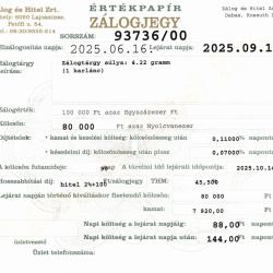 D-93736 sz. zálogjegy