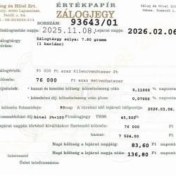 D-93643 sz. zálogjegy