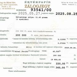 D-93541  sz. zálogjegy