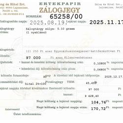 L-65258 sz. zálogjegy