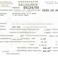 L-65124 sz. zálogjegy