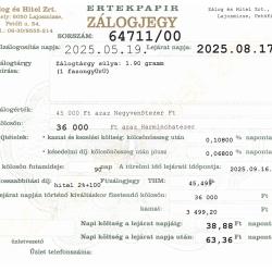 L-64711 sz. zálogjegy
