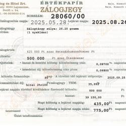 B-28060 sz. zálogjegy