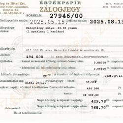 B-27946 sz. zálogjegy