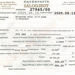 B-27945 sz. zálogjegy