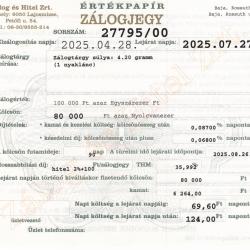 B-27795 sz. zálogjegy