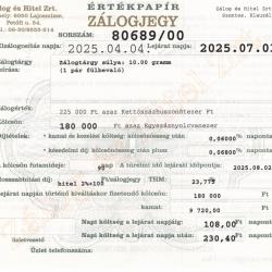 S-80689 sz. zálogjegy
