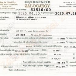 Z-51516 sz. zálogjegy