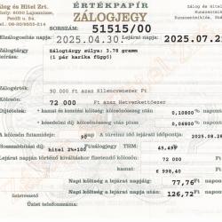 Z-51515 sz. zálogjegy