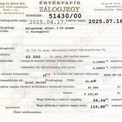 Z-51430 sz. zálogjegy