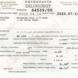 L-64539 sz. zálogjegy