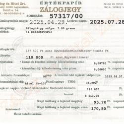 U-57317 sz. zálogjegy