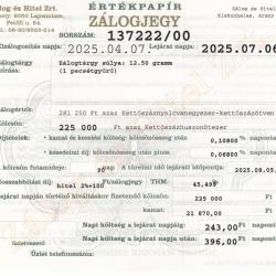 A-137222 sz. zálogjegy