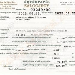 D-93249 sz. zálogjegy