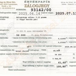 D-93142 sz. zálogjegy