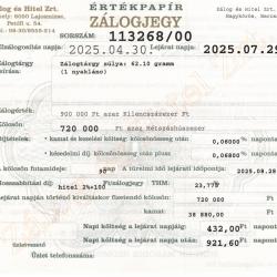 N-113268 sz. zálogjegy