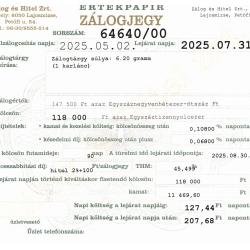L-64640 sz. zálogjegy