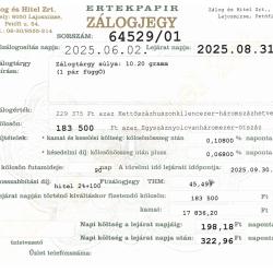 L-64529 sz. zálogjegy