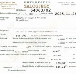 L-64063 sz. zálogjegy