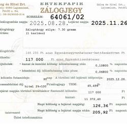 L-64061 sz. zálogjegy